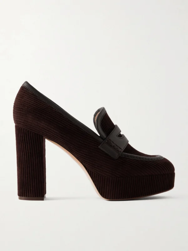 Gianvito Rossi Deauville 70 Leather-trimmed Corduroy Platform Pumps