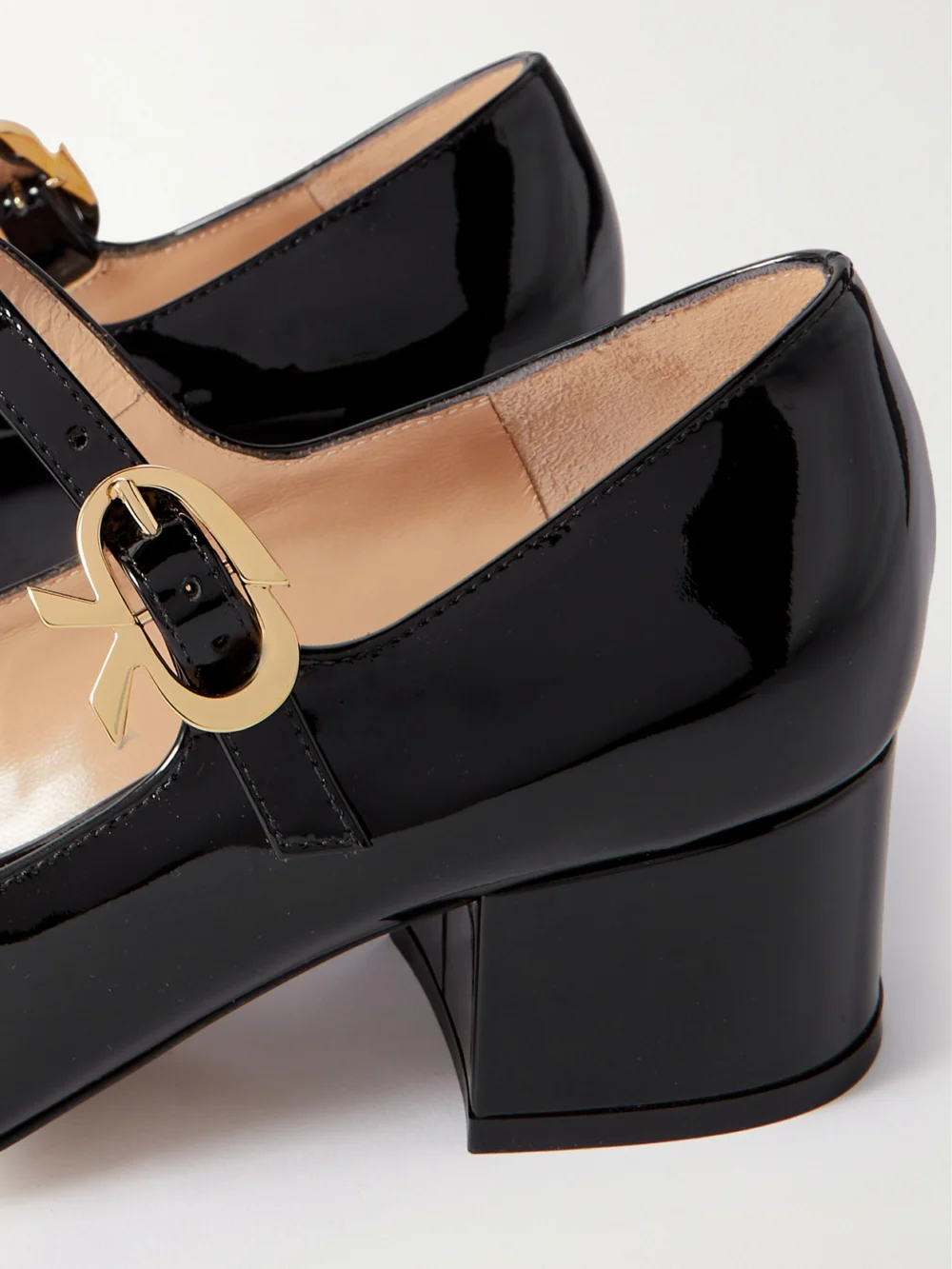 Close-up detail of the Gianvito Rossi Ribbon 45 Patent-leather Mary Jane Pumps