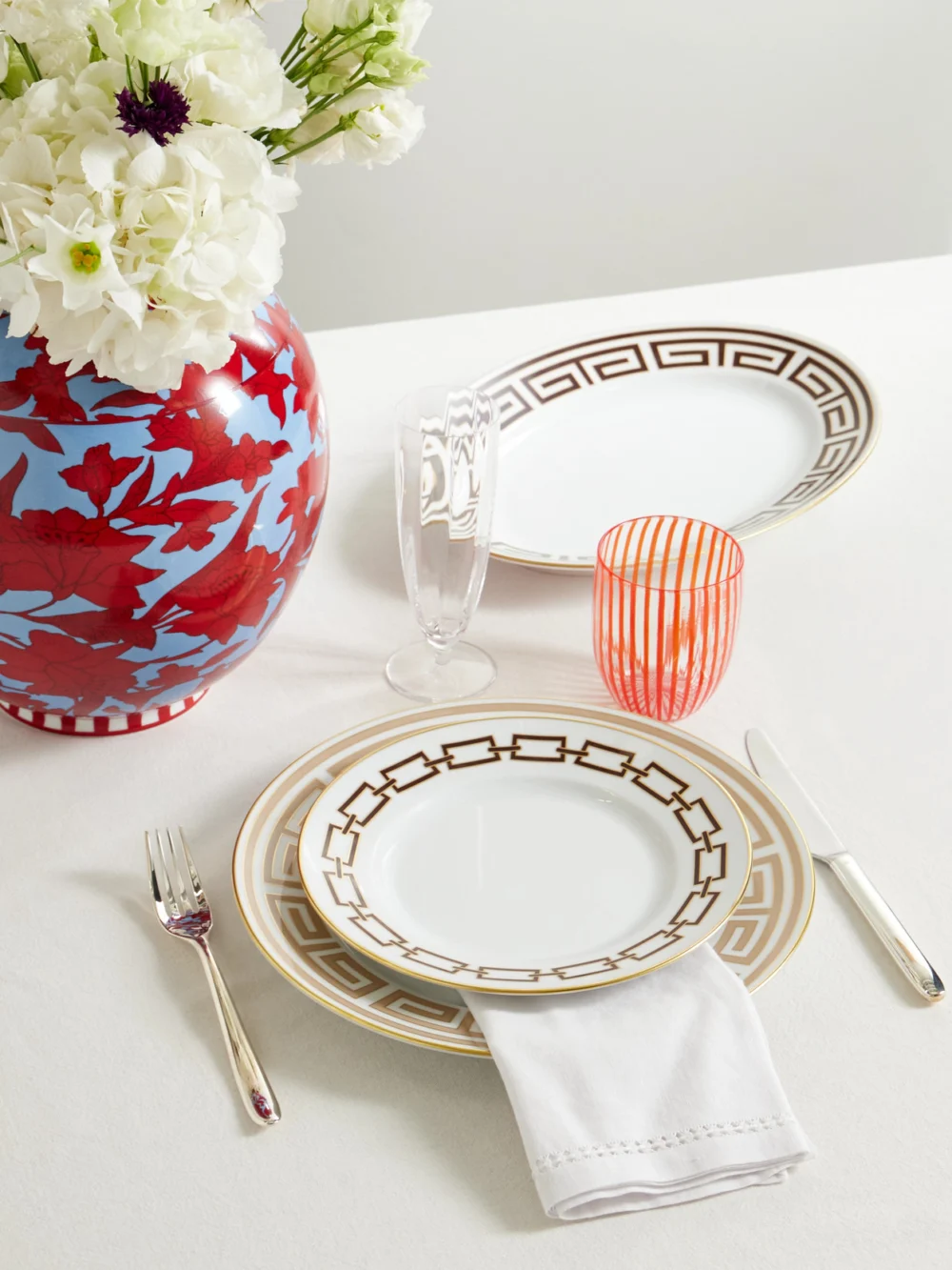 Ginori Labrinto Gold-plated Porcelain Dinner Plate, styled view