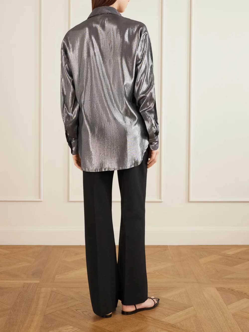 Back view of the Giuliva Heritage Carmen Satin Shirt