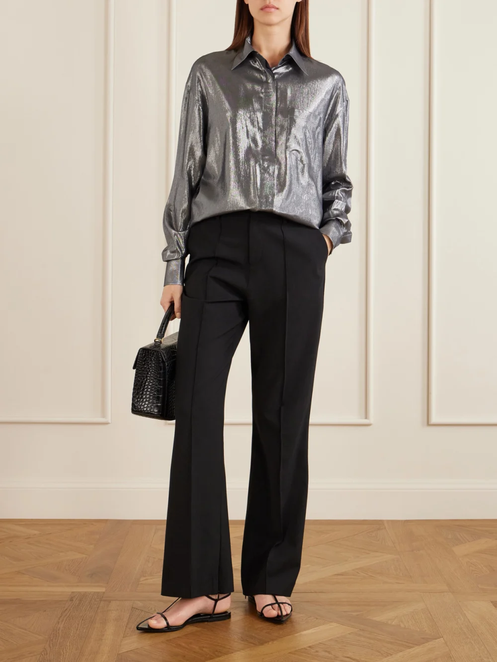 Giuliva Heritage Carmen Satin Shirt, worn by a model