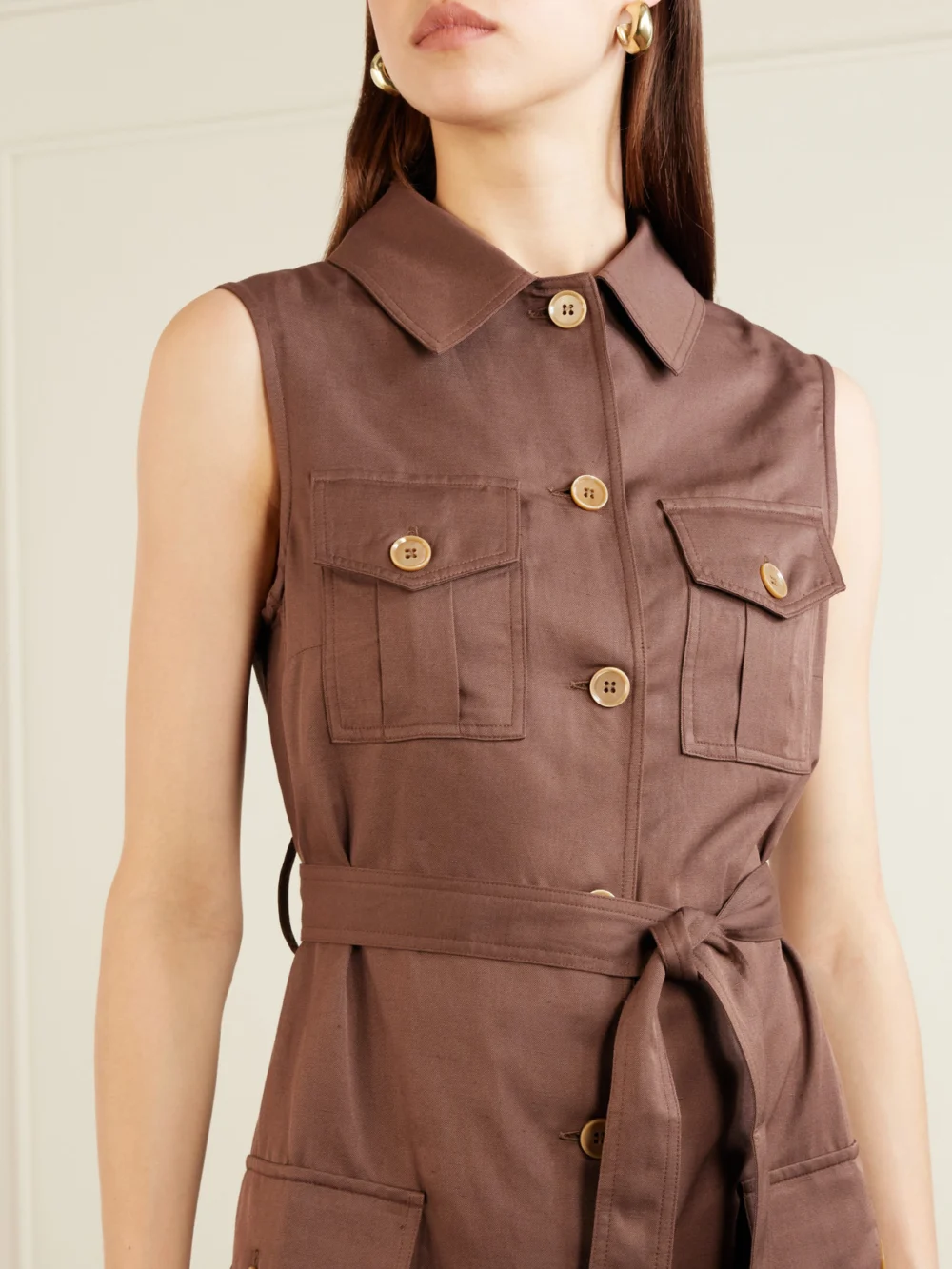 Close-up detail of the Giuliva Heritage Mary Angel Belted Silk and Linen-blend Midi Dress