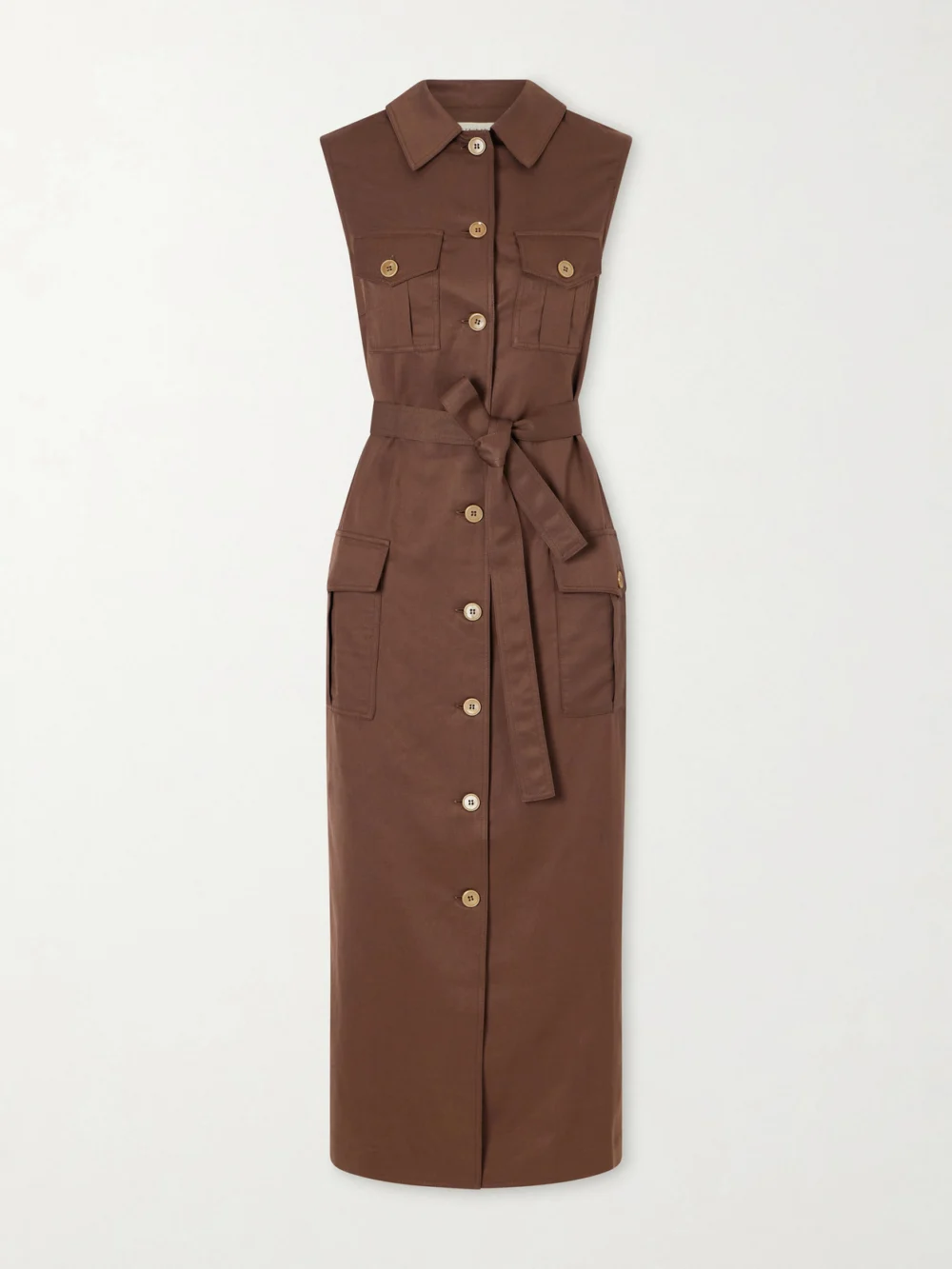 Giuliva Heritage Mary Angel Belted Silk and Linen-blend Midi Dress in brown