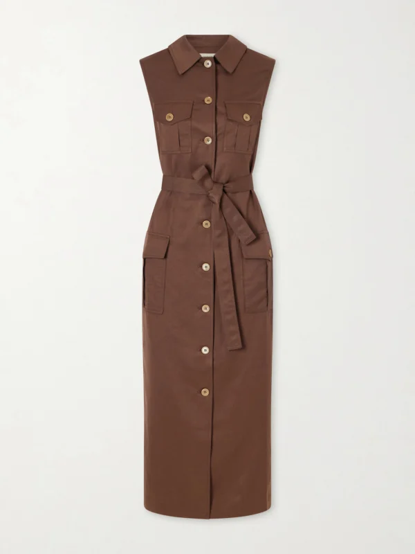 Giuliva Heritage Mary Angel Belted Silk and Linen-blend Midi Dress
