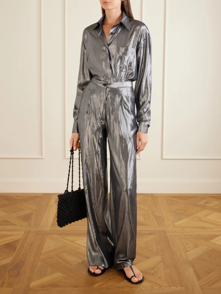 Giuliva Heritage The Elsa Pleated Lamé Wide-leg Pants