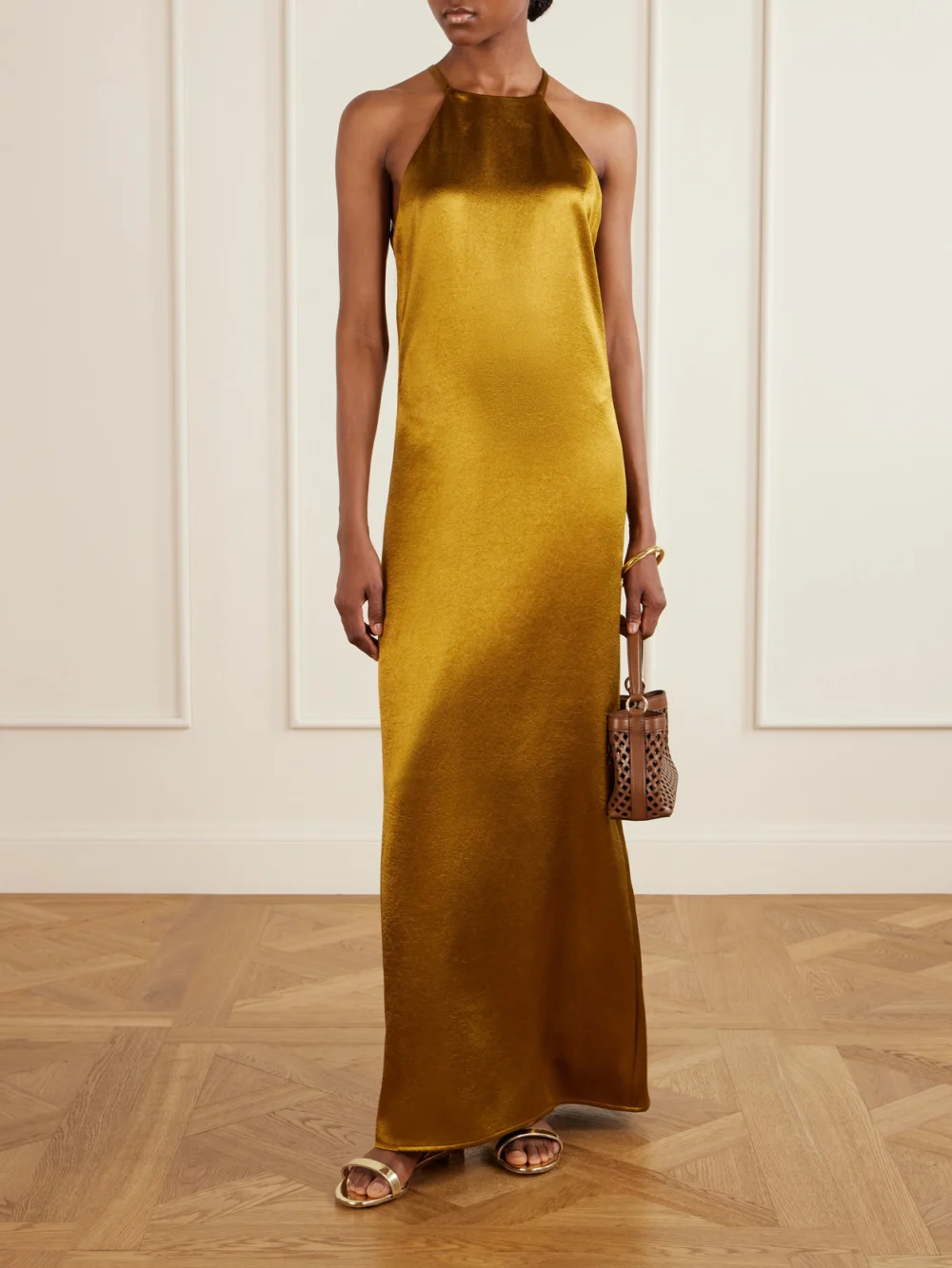 Giuliva Heritage The Martha Satin Maxi Dress, worn by a model
