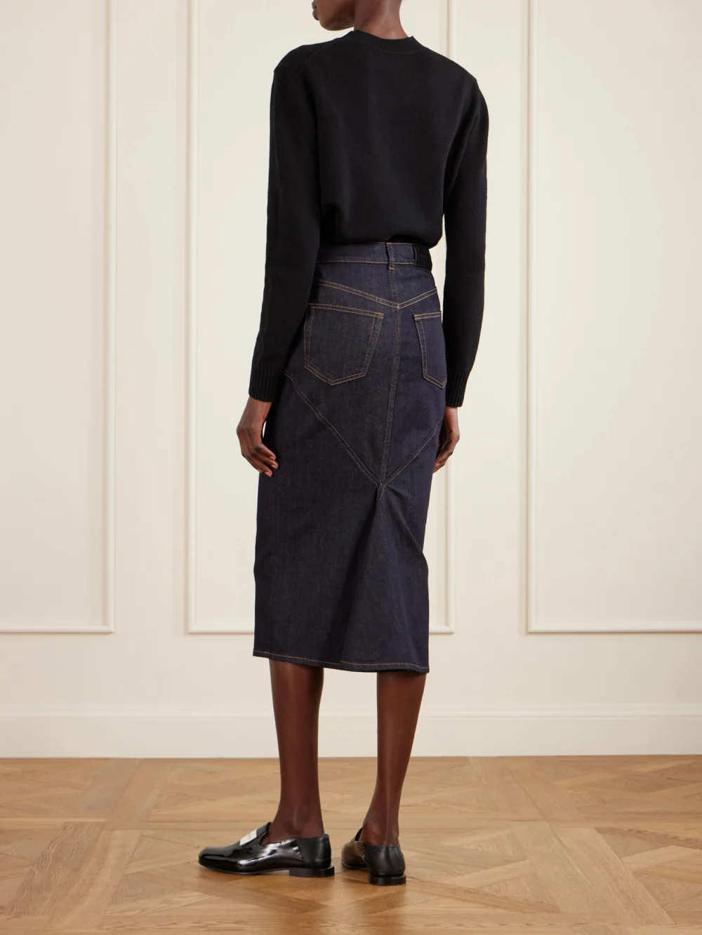 Back view of the Givenchy Paneled Denim Midi Skirt