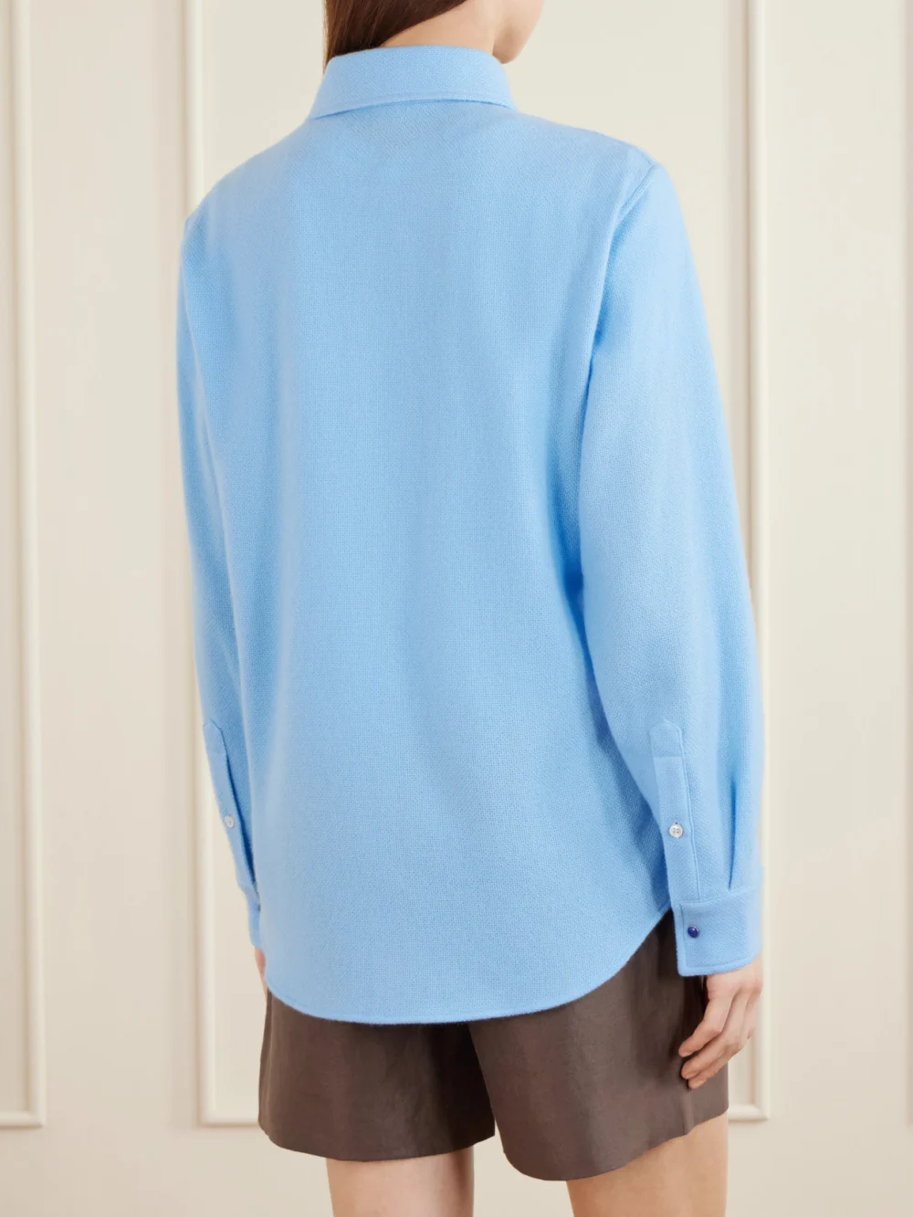 Back view of the God’s True Cashmere Blue Lagoon Cashmere Shirt