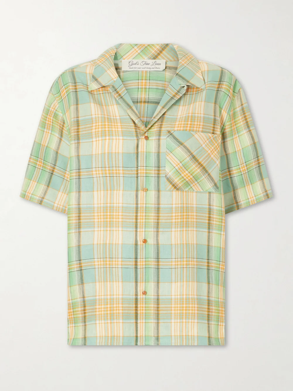 God’s True Cashmere Lime Moss Checked Linen Shirt in green