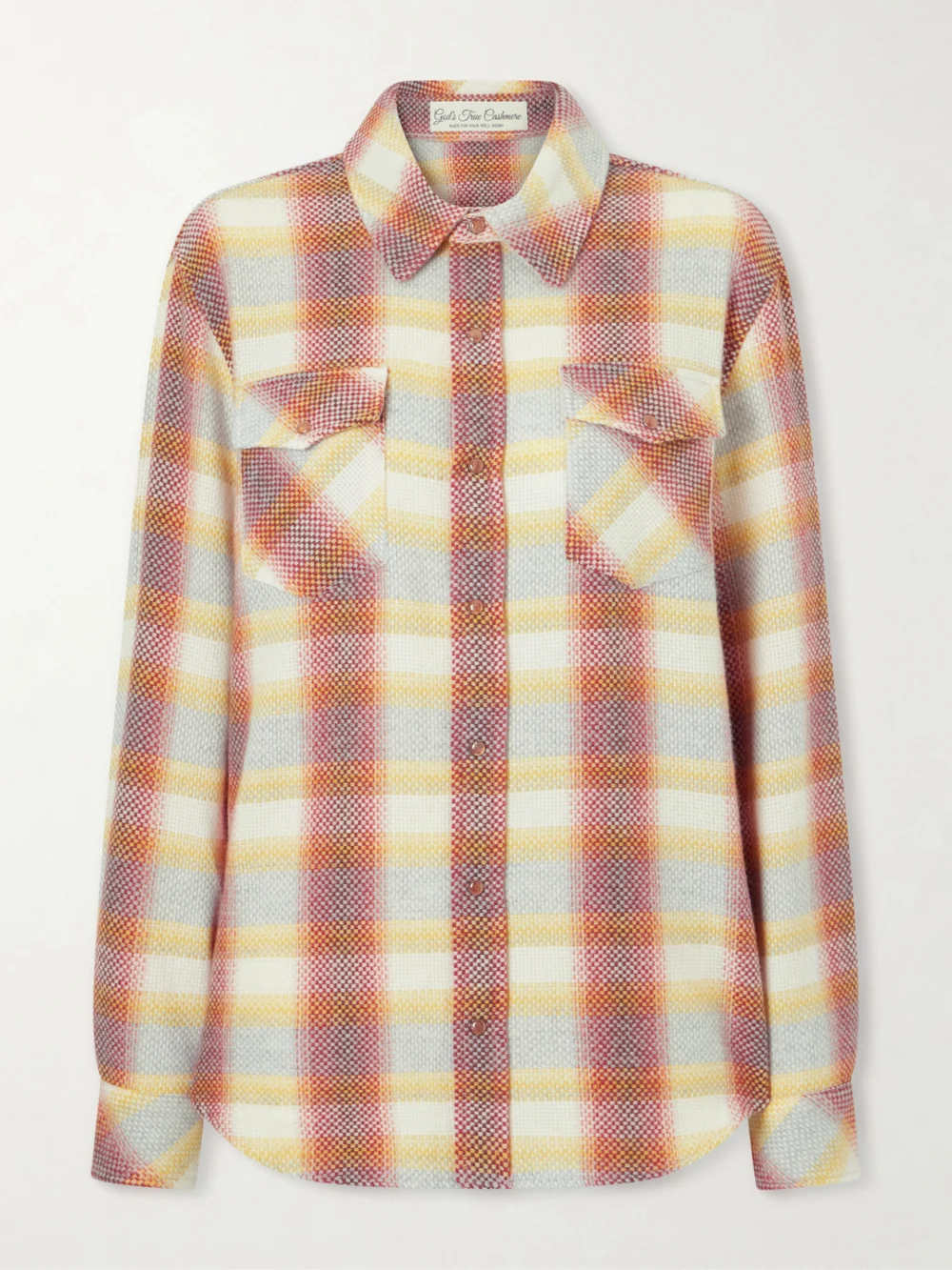 God’s True Cashmere Rose Blume Checked Cashmere Shirt in orange