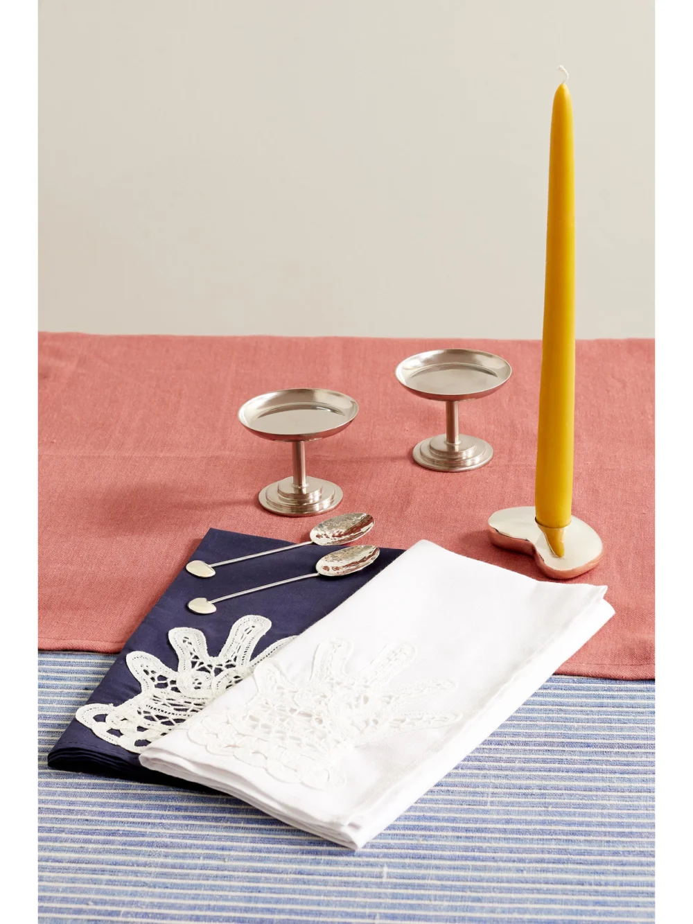 Gohar World Hands Set of Four Lace-appliquéd Cotton and Linen-blend Napkins, styled view