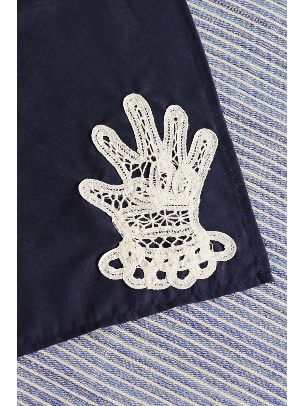 Close-up detail of the Gohar World Hands Set of Four Lace-appliquéd Cotton Napkins