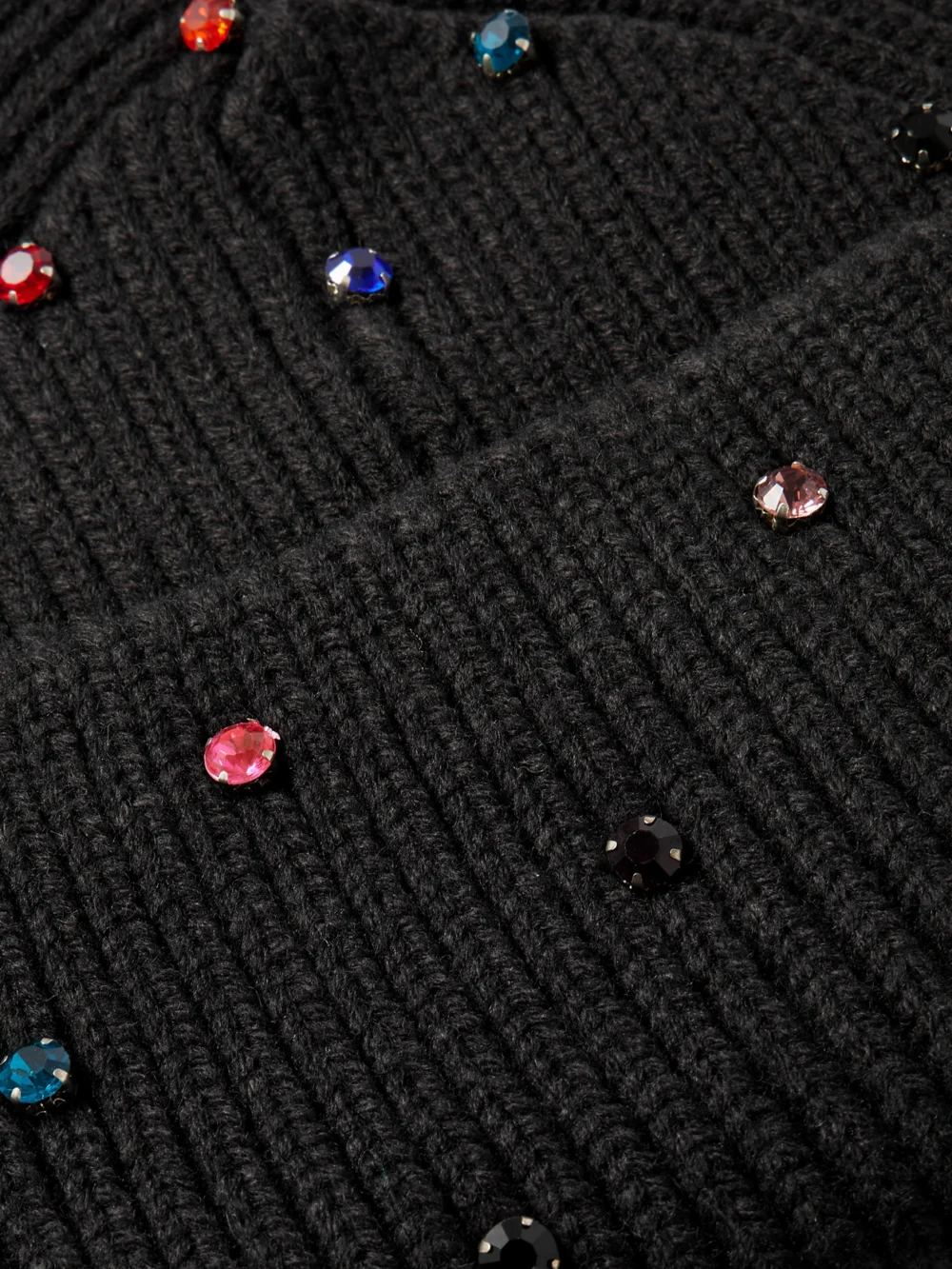 Close-up detail of the Goldbergh Dream Crystal-embellished Ribbed-knit Beanie