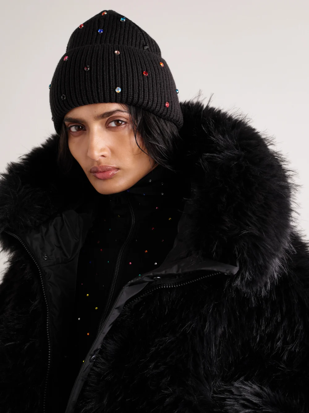 Goldbergh Dream Crystal-embellished Ribbed-knit Beanie, styled view