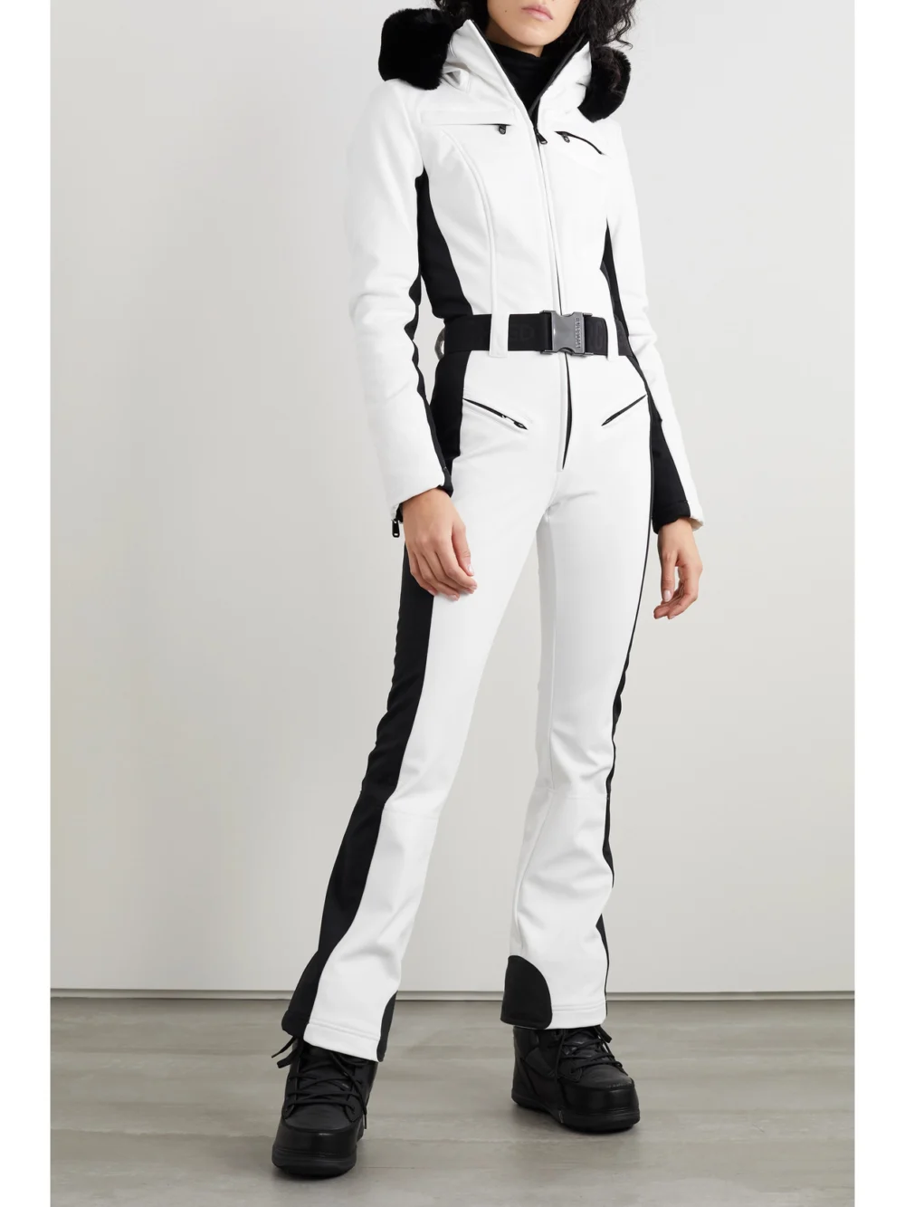 Goldbergh Parry Belted Hooded Plush-trimmed Ski Suit, worn by a model