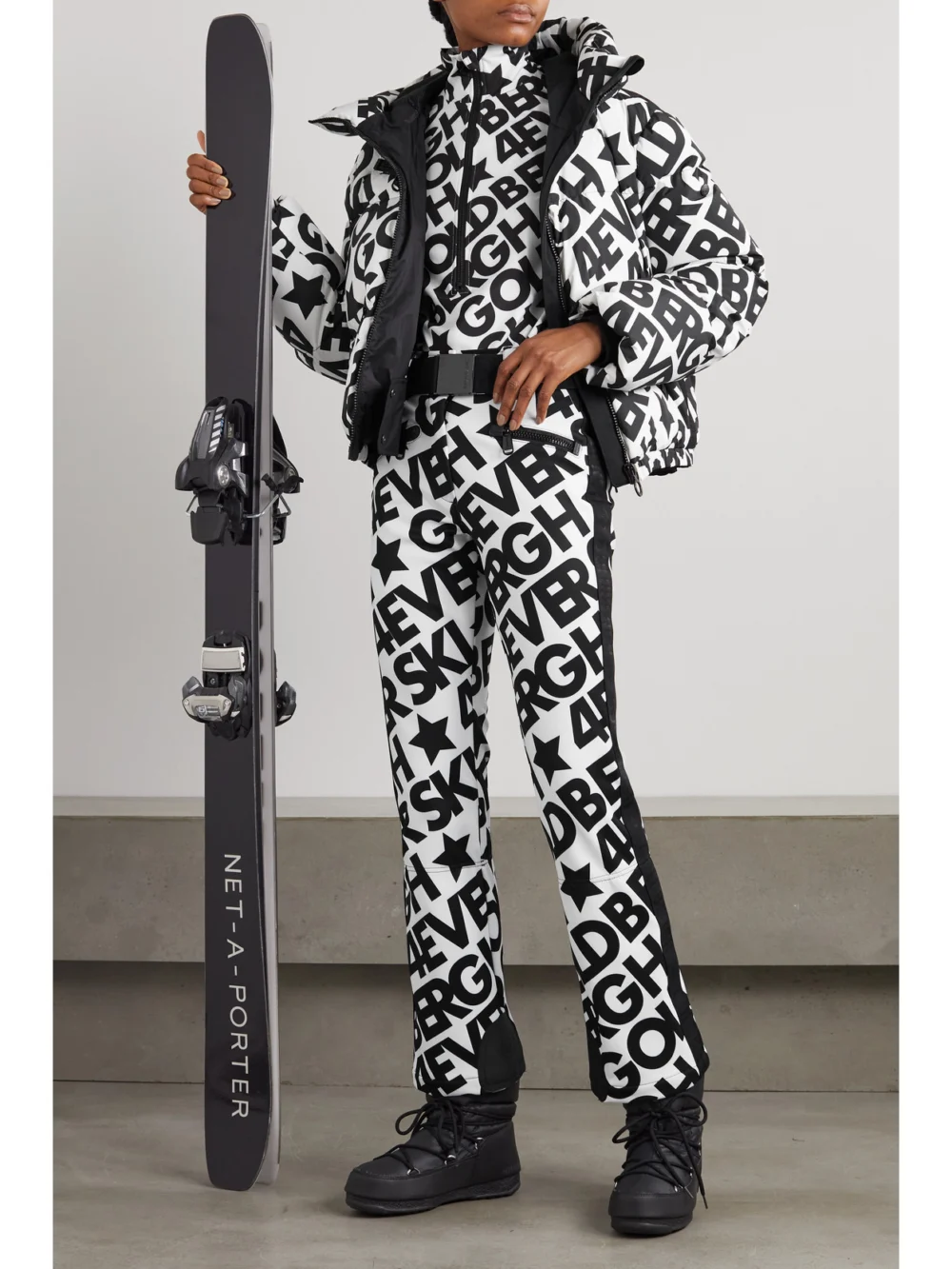 Goldbergh Skistar Printed Belted Flared Ski Pants, worn by a model