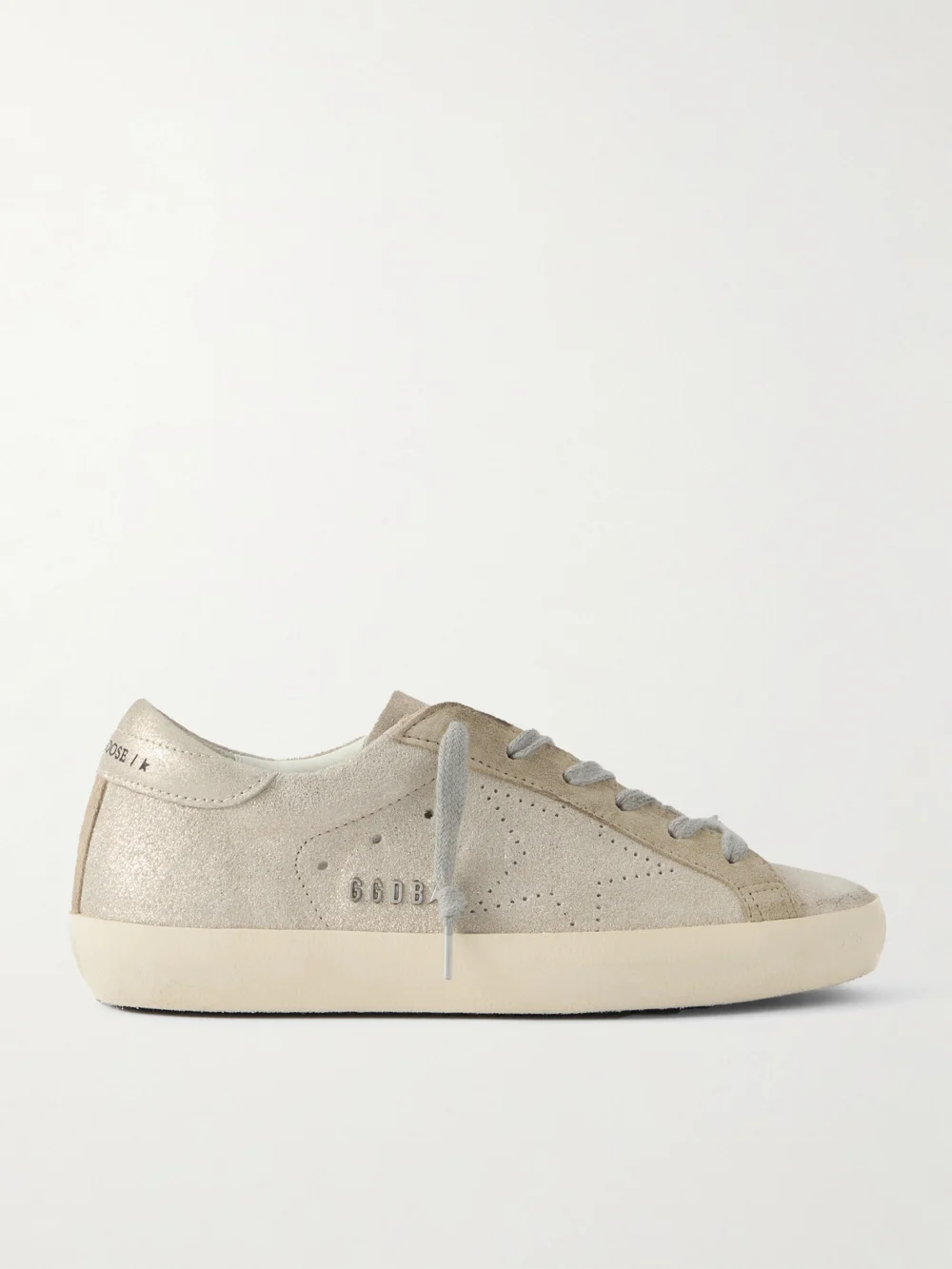 Golden Goose Super-star Distressed Glittered Suede Sneakers in beige