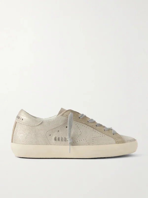 Golden Goose Super-star Distressed Glittered Suede Sneakers