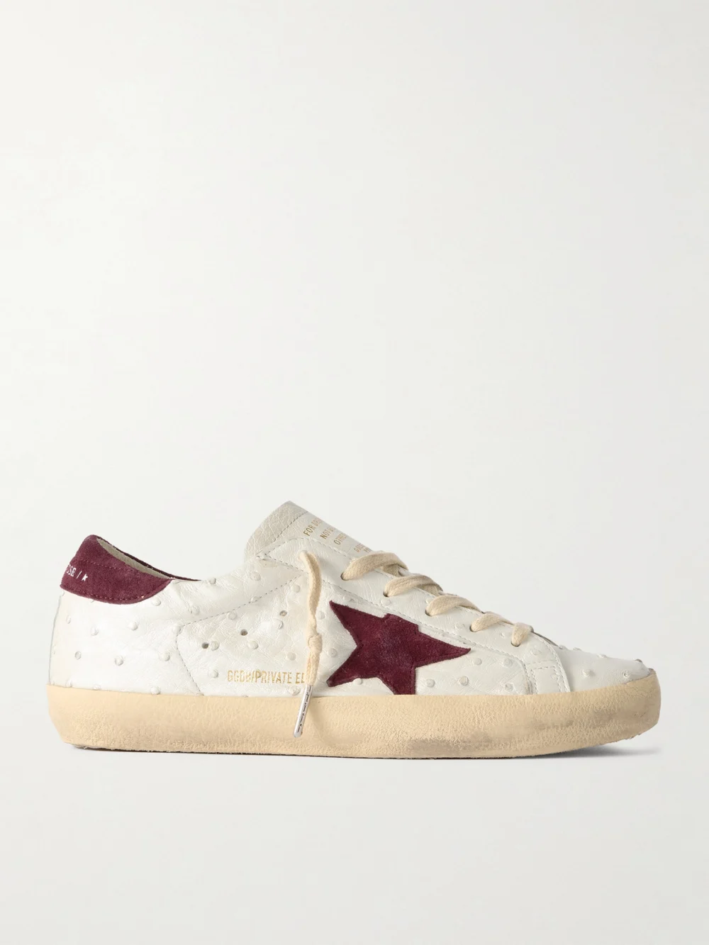 Golden Goose Super-star Distressed Ostrich and Suede Sneakers in white