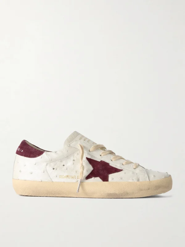 Golden Goose Super-star Distressed Ostrich and Suede Sneakers