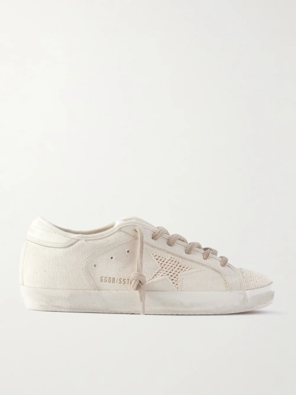 Golden Goose Super-star Leather-trimmed Bead-embellished Canvas Sneakers in off-white
