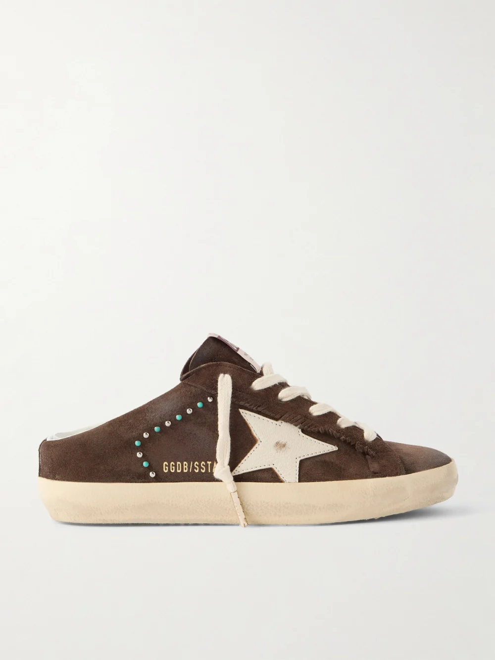Golden Goose Super-star Sabot Distressed Leather-trimmed Studded Suede Slip-on Sneakers in brown