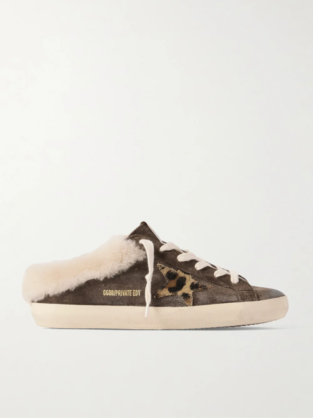Golden Goose Super-star Sabot Shearling-lined Calf Hair-trimmed Distressed Suede Slip-on Sneakers in chocolate