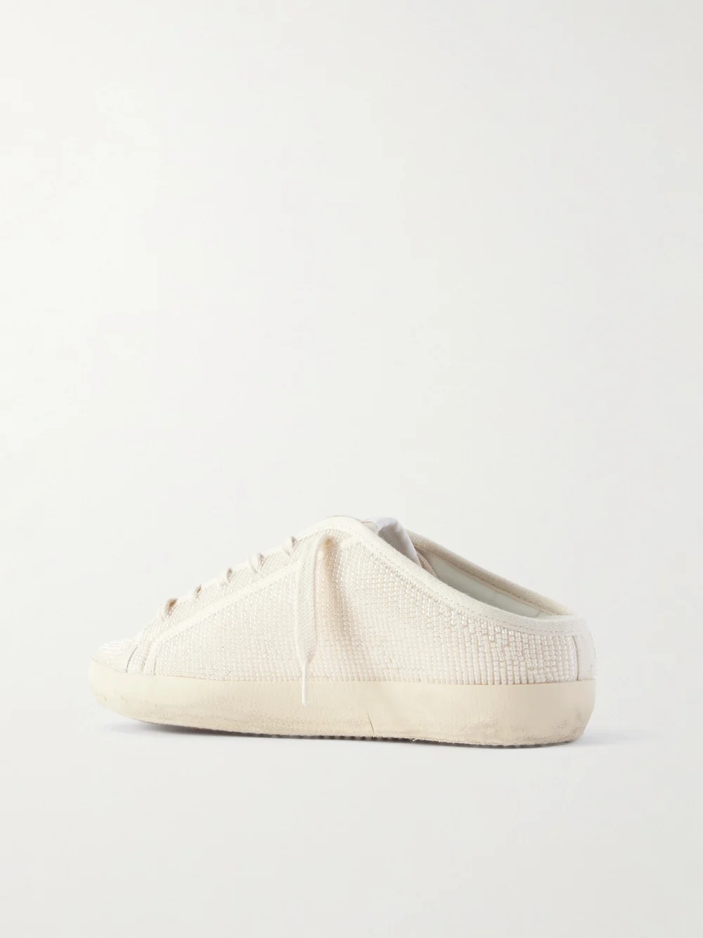 Back view of the Golden Goose Super-star Sabot Suede-trimmed Bead-embellished Canvas Slip-on Sneakers