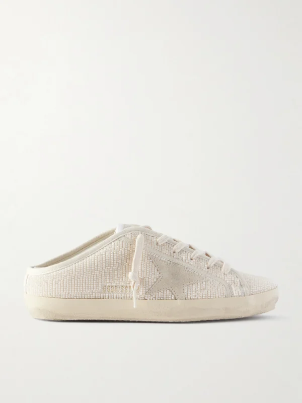 Golden Goose Super-star Sabot Suede-trimmed Bead-embellished Canvas Slip-on Sneakers