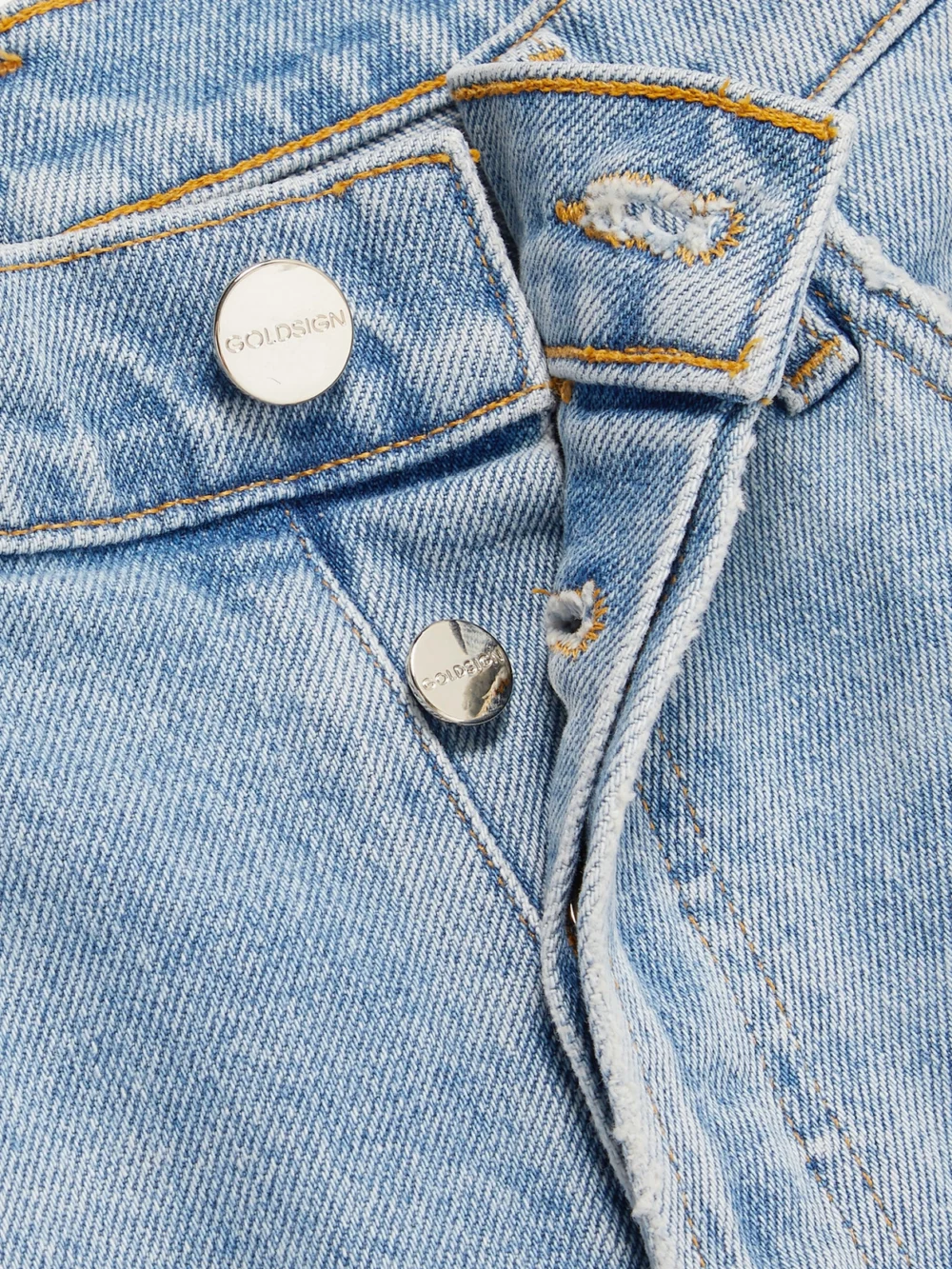 Close-up detail of the Goldsign The Benefit High-rise Straight-leg Jeans
