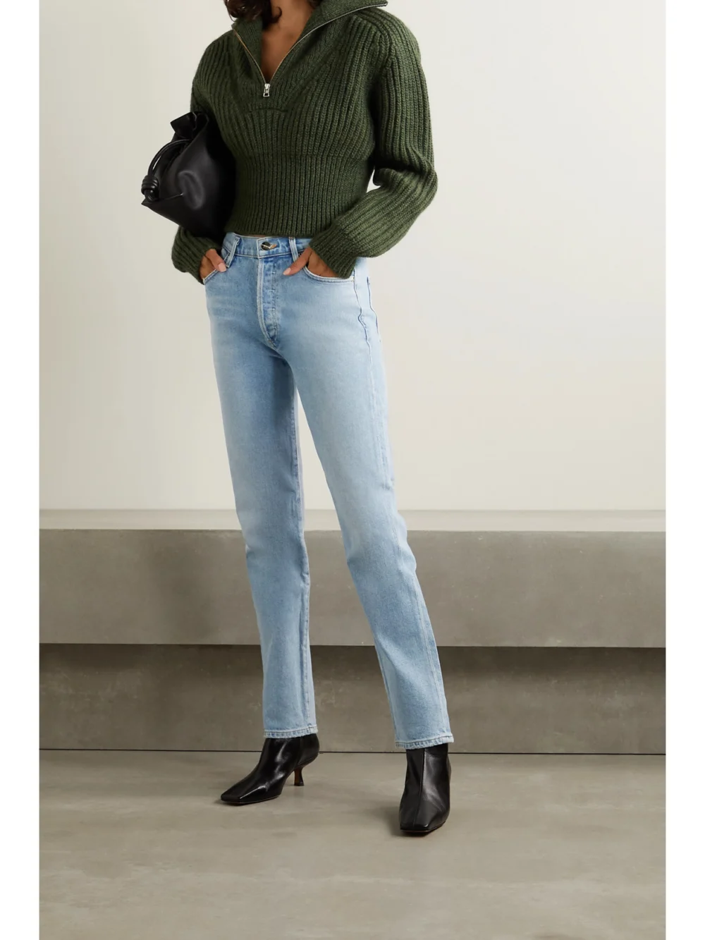 Goldsign The Benefit High-rise Straight-leg Jeans, worn by a model