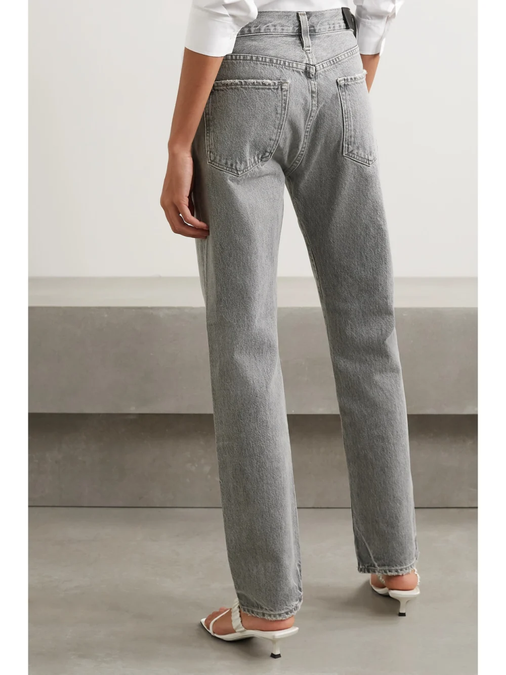 Back view of the Goldsign The Walcott Distressed Straight-leg Organic Jeans