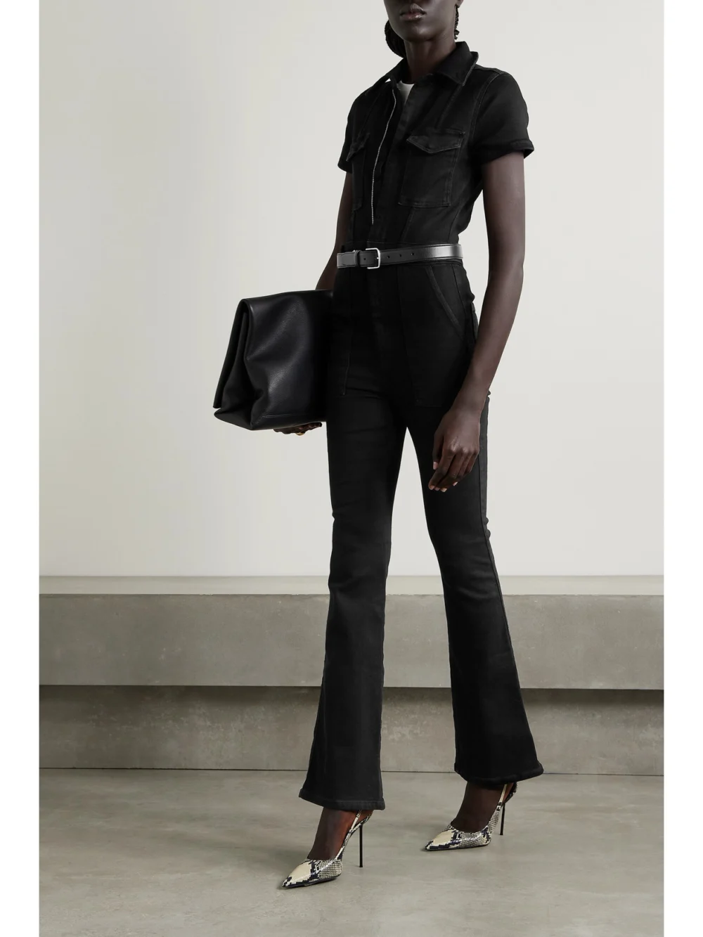 Good American Fit for Success Stretch-denim Jumpsuit, worn by a model