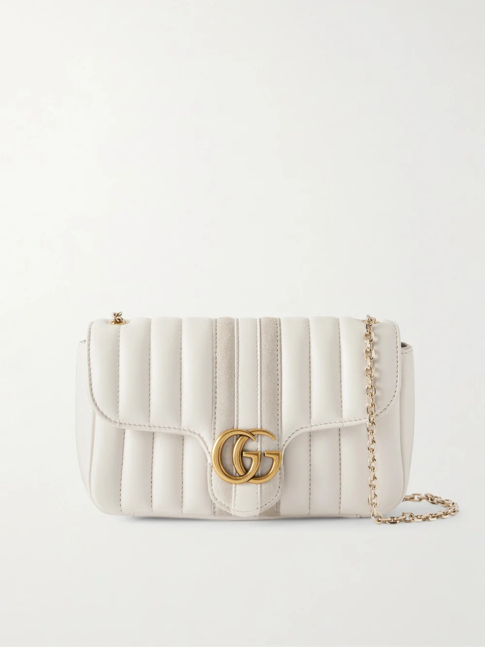 Gucci Gg Marmont Jetset Suede-trimmed Quilted Leather Crossbody Bag in white