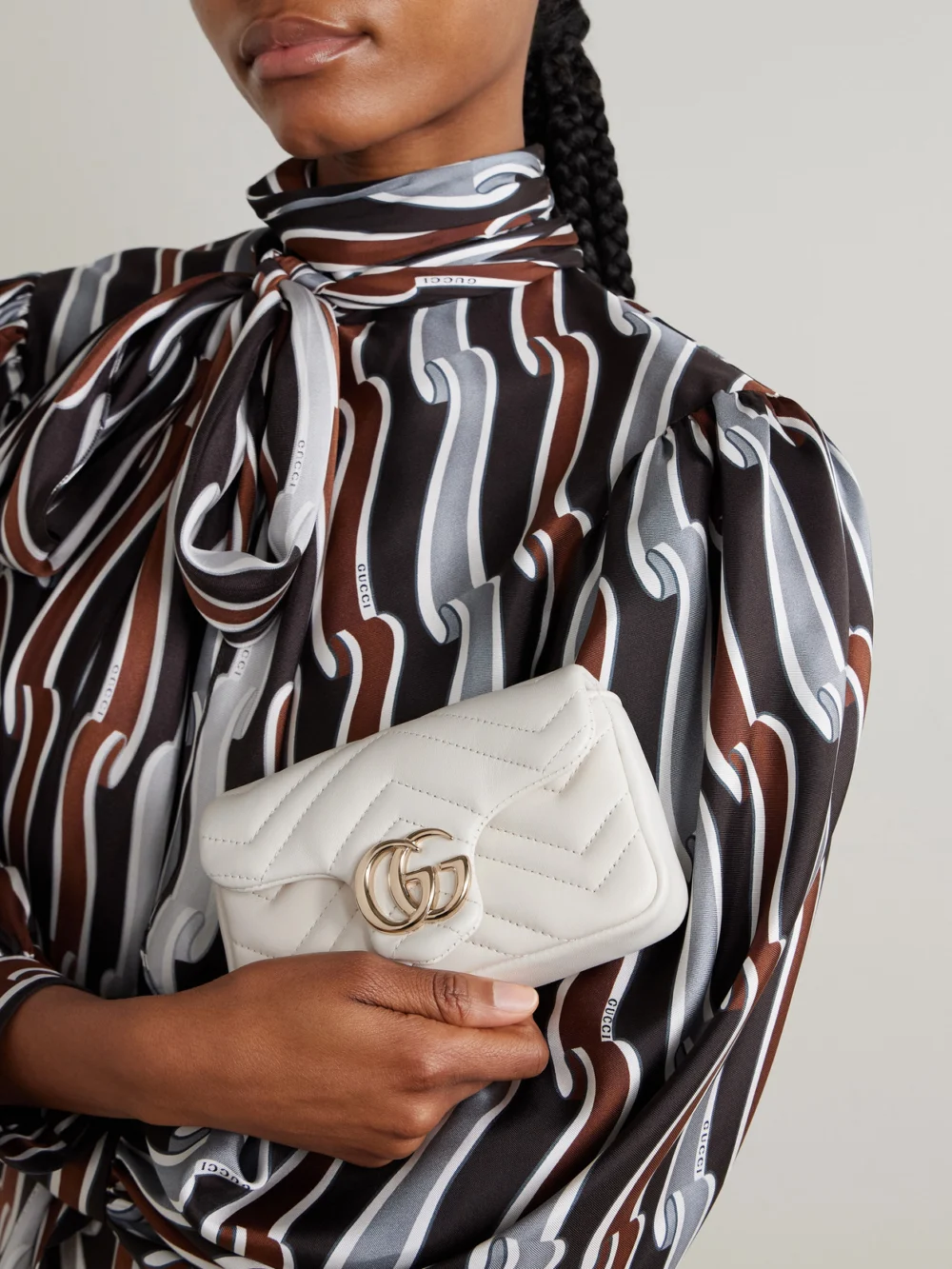 Gucci Gg Marmont Mini Matelassé Leather Shoulder Bag, styled view