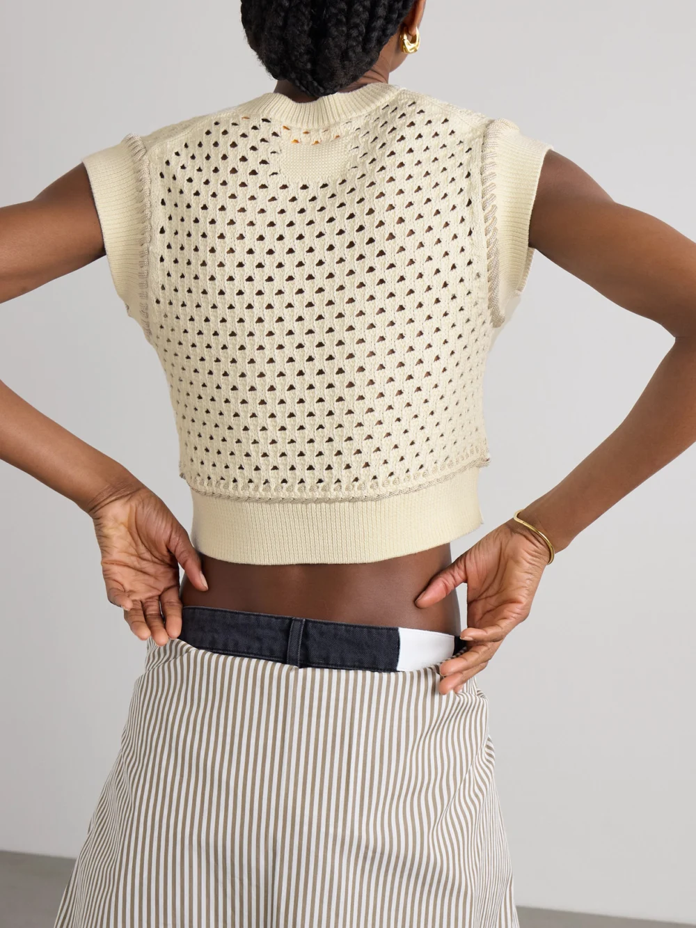 Back view of the Guest In Residence Cropped Open-knit Cotton Vest