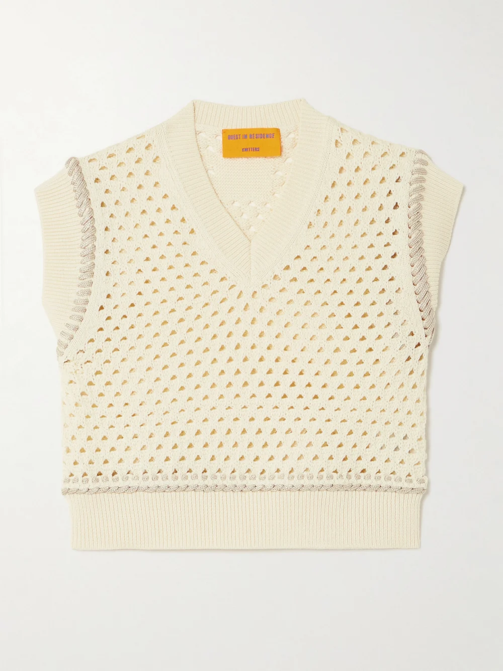 Guest In Residence Cropped Open-knit Cotton Vest in cream
