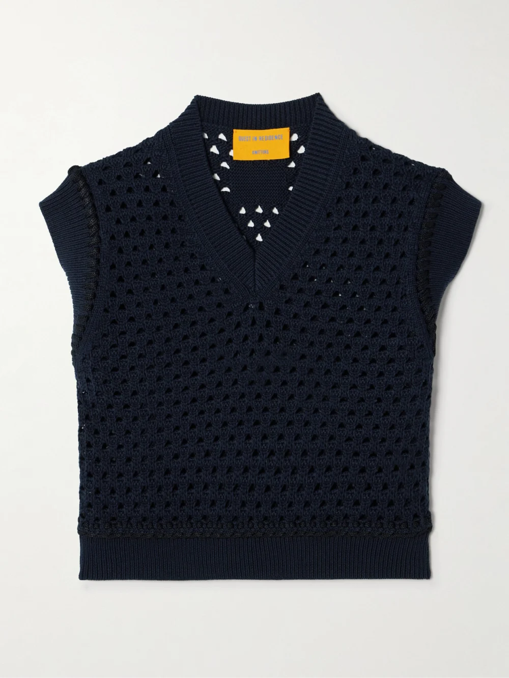 Guest In Residence Cropped Open-knit Cotton Vest in navy