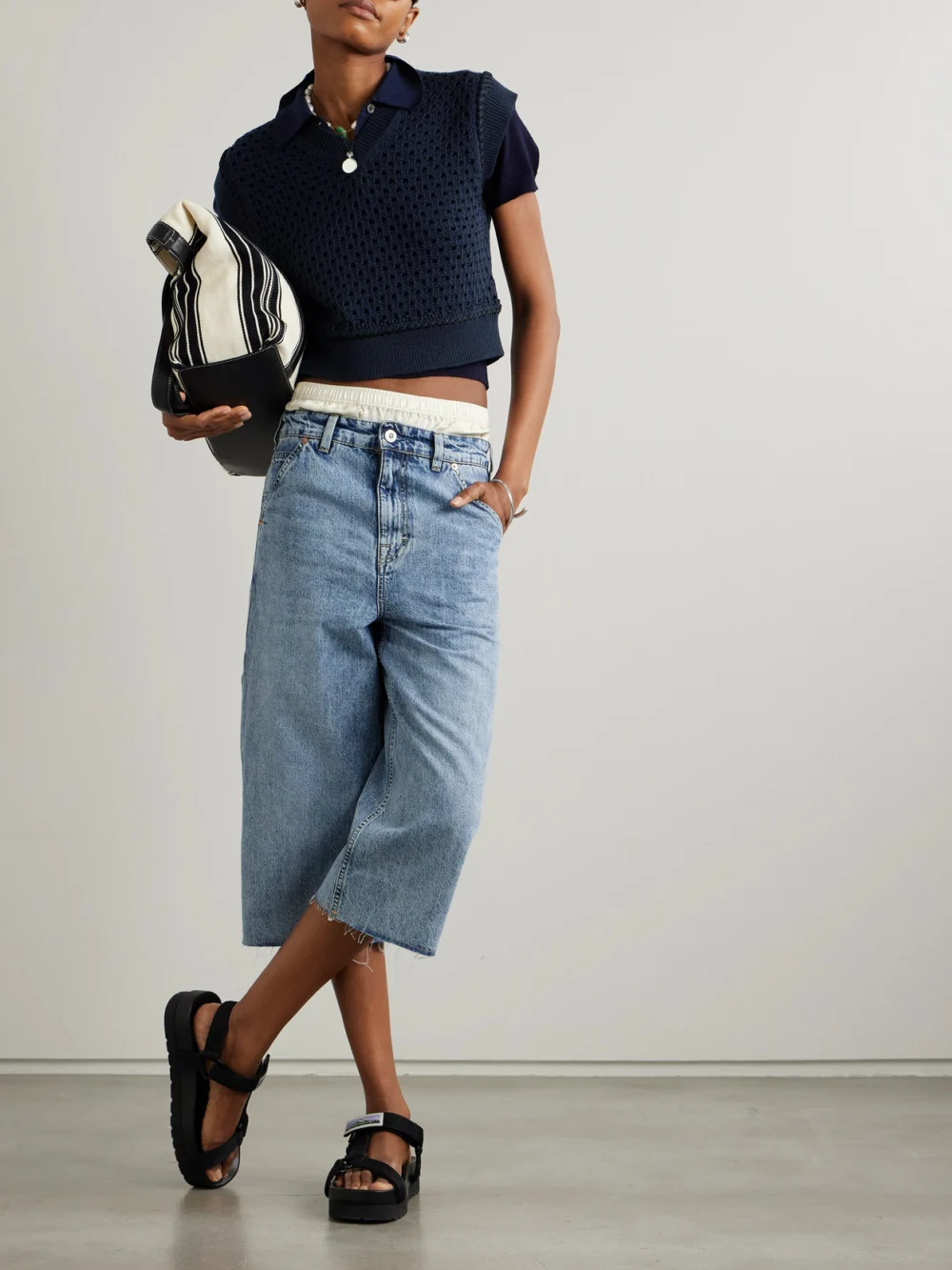 Guest In Residence Cropped Open-knit Cotton Vest, worn by a model