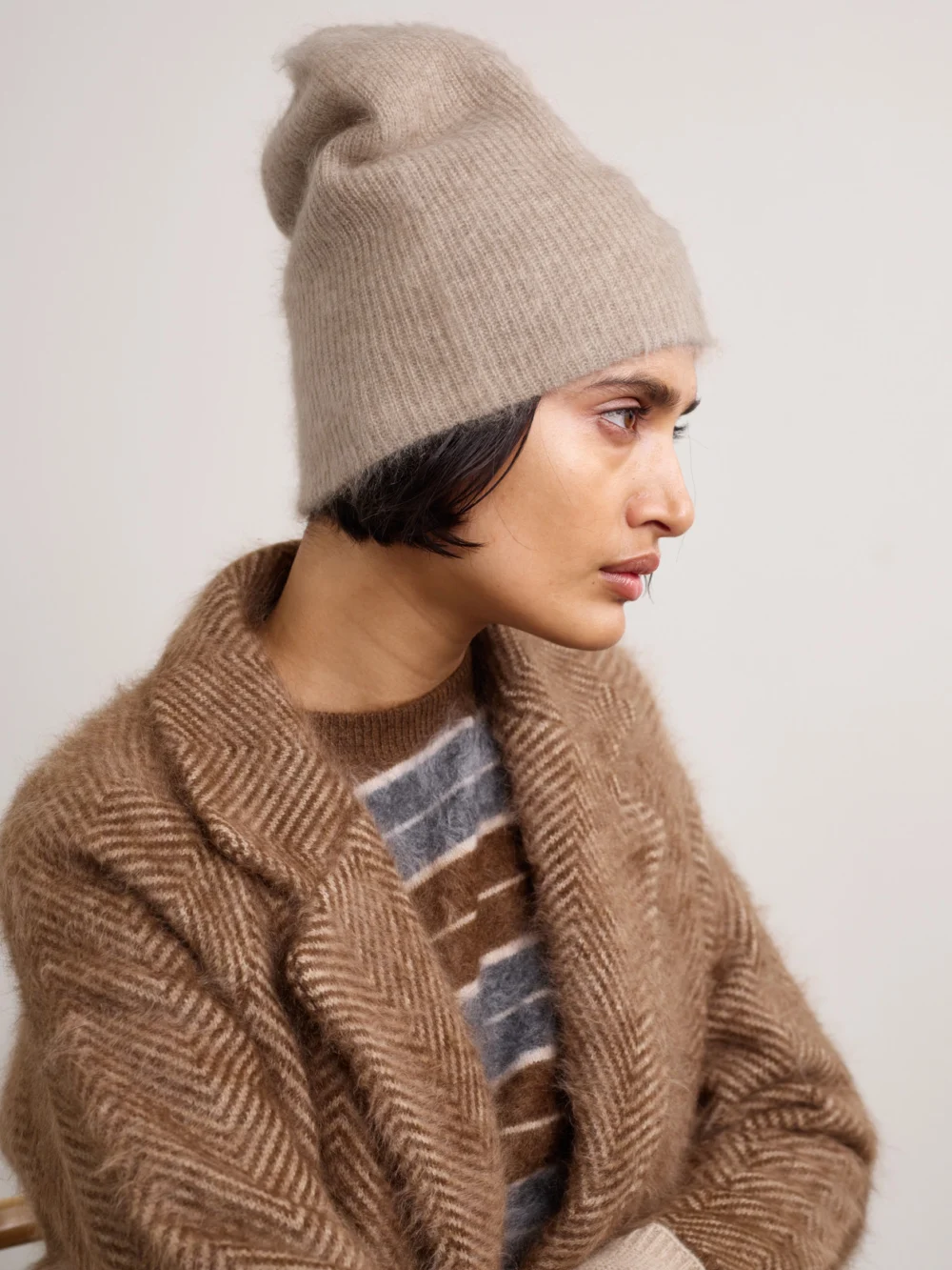 Guest In Residence Grizzly Reversible Ribbed Brushed-cashmere Beanie, styled view