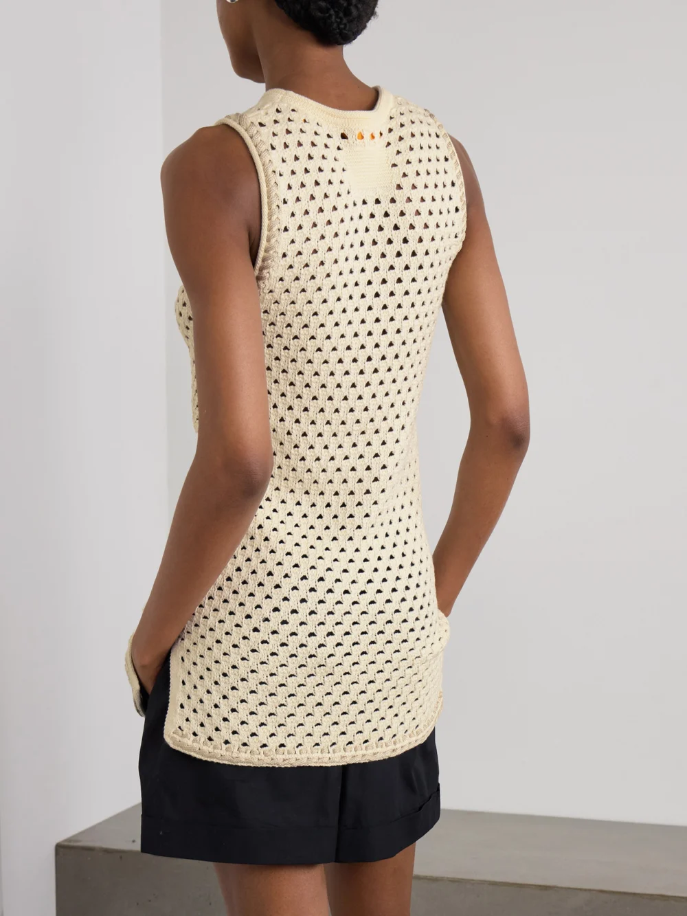 Back view of the Guest In Residence Open-knit Cotton Tunic