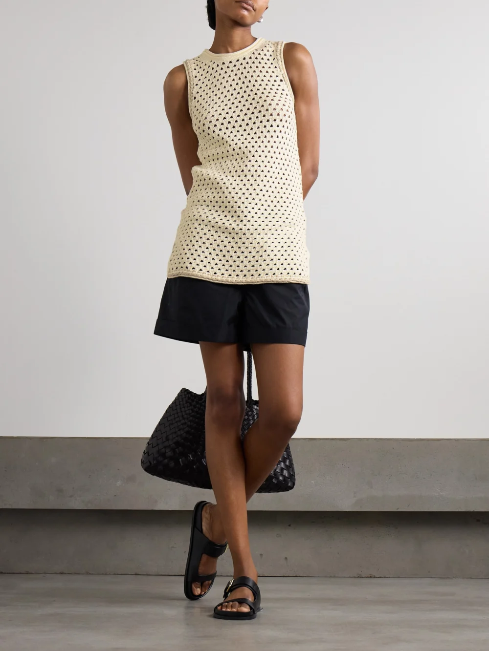 Guest In Residence Open-knit Cotton Tunic, worn by a model