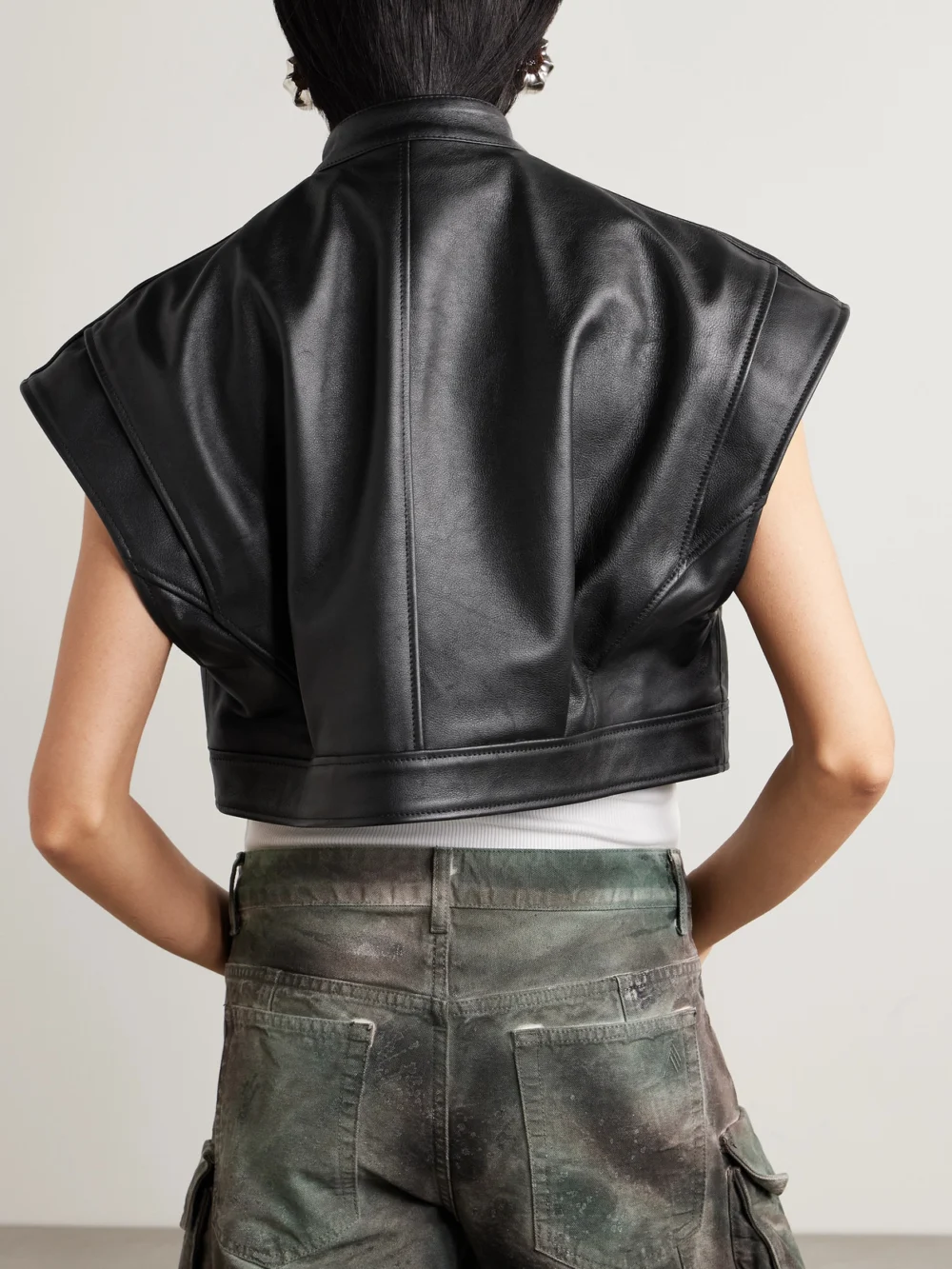 Back view of the Halfboy Cropped Leather Vest