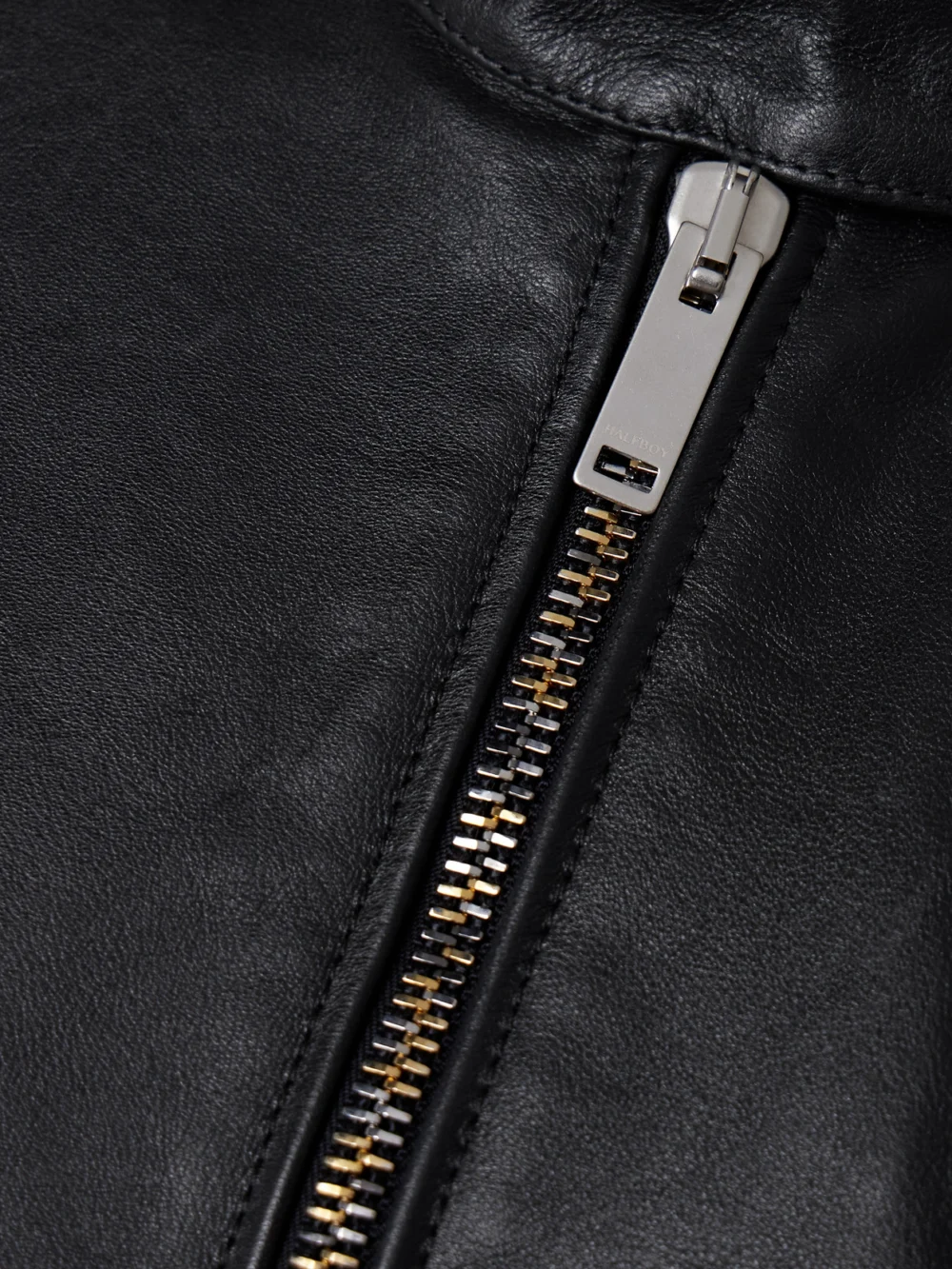 Close-up detail of the Halfboy Cropped Leather Vest
