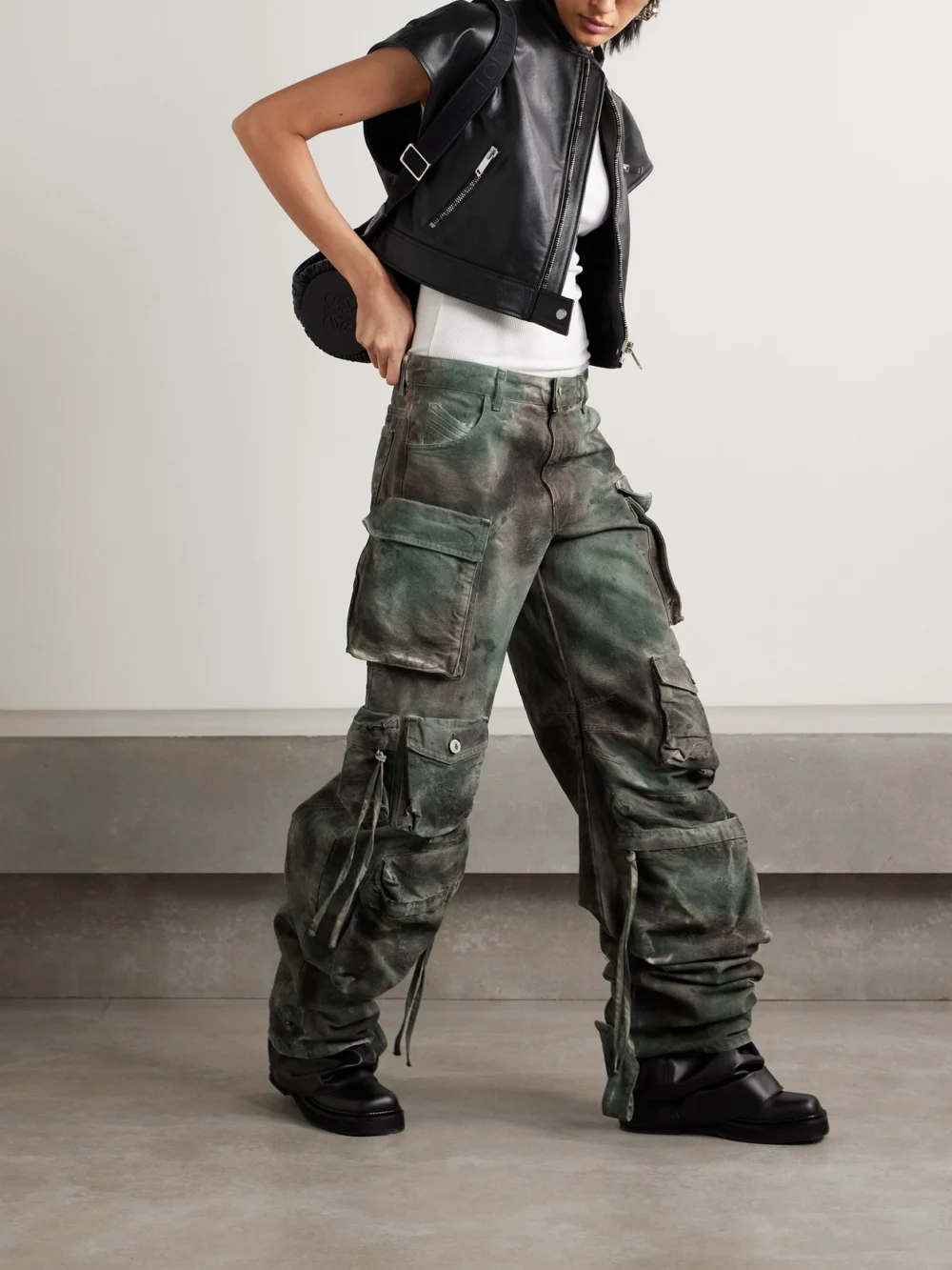 Halfboy Cropped Leather Vest, worn by a model