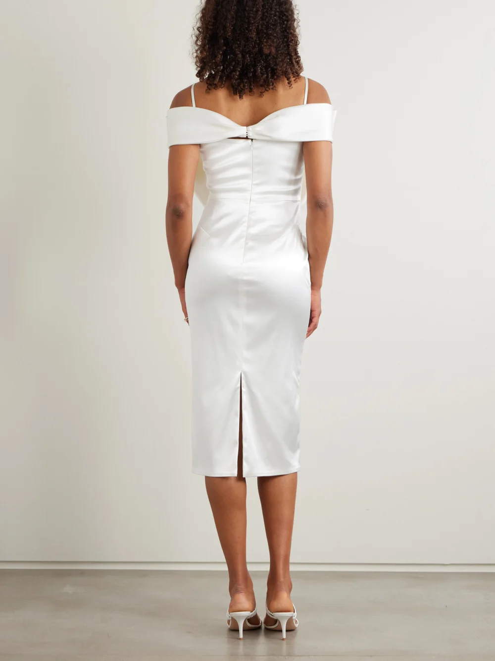 Back view of the Halfpenny London Avery Bow-detailed Stretch-duchesse Satin Midi Dress