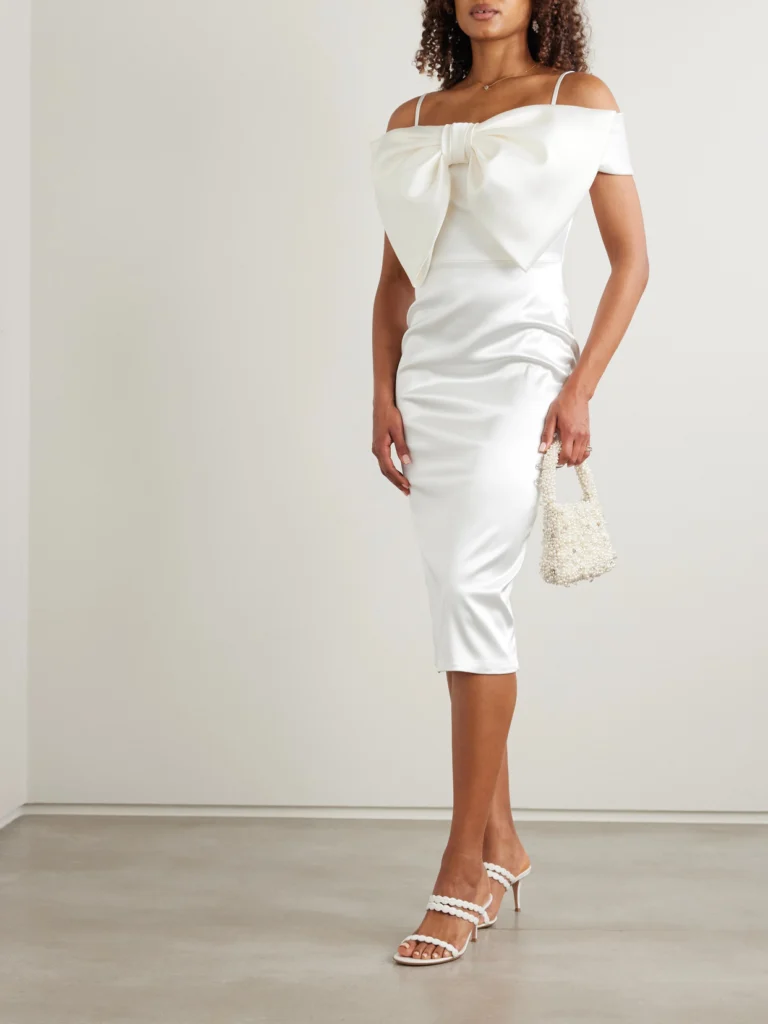 Halfpenny London Avery Bow-detailed Stretch-duchesse Satin Midi Dress
