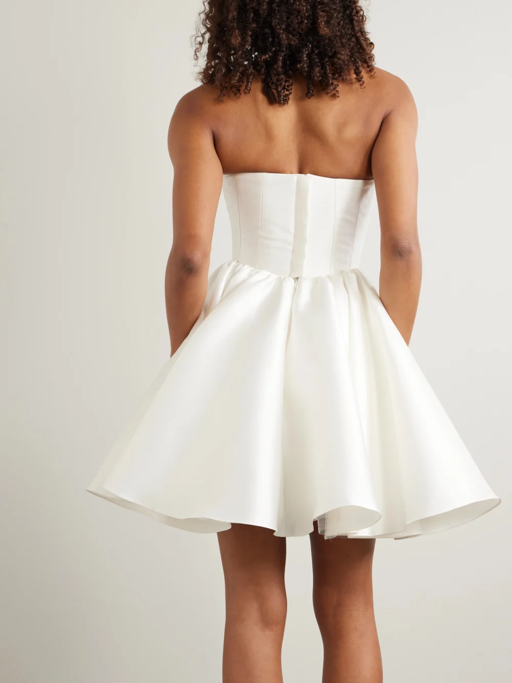 Back view of the Halfpenny London Juno Strapless Mikado Mini Dress