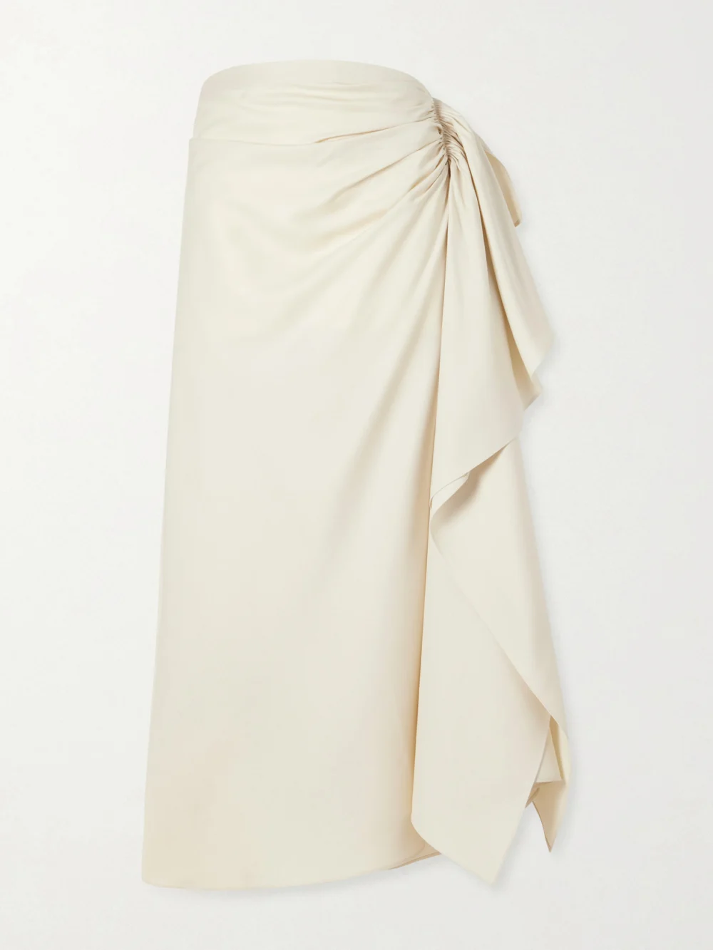 Heirlome Liliana Gathered Silk-twill Midi Skirt in ivory