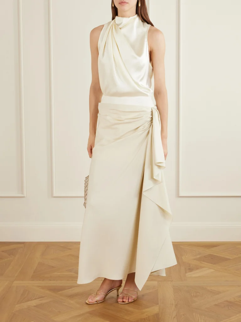 Heirlome Liliana Gathered Silk-twill Midi Skirt
